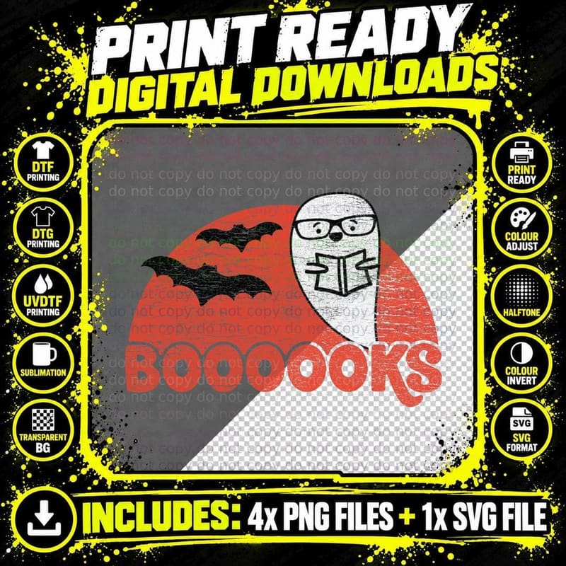 Cute Ghost Boooooks - School Librarian or Teacher Png SVG Digital Bundle