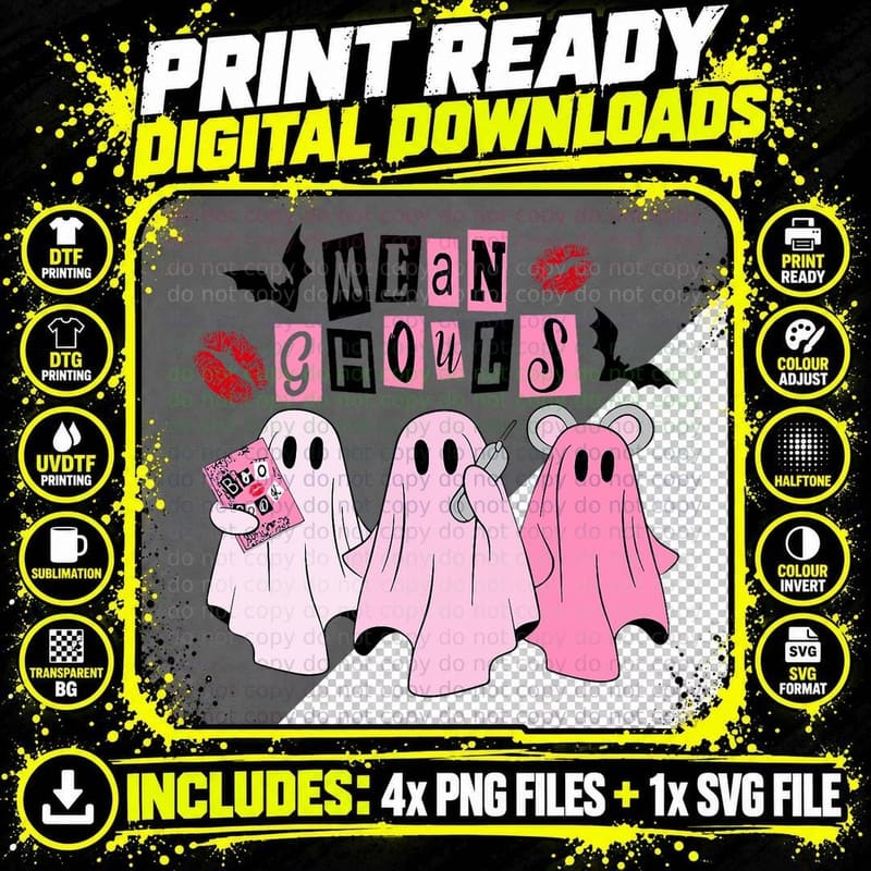 Cute Ghost Mean Ghouls Funny Halloween Costume Spooky Png SVG Digital Bundle