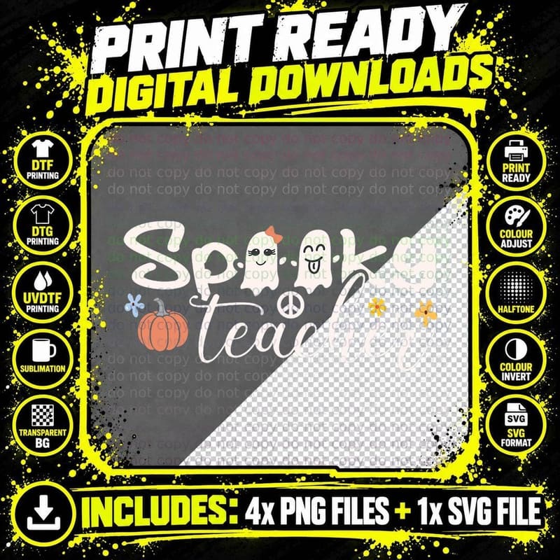 Cute Ghost Spooky Teacher Halloween Retro Trick or Teach Png SVG Digital Bundle