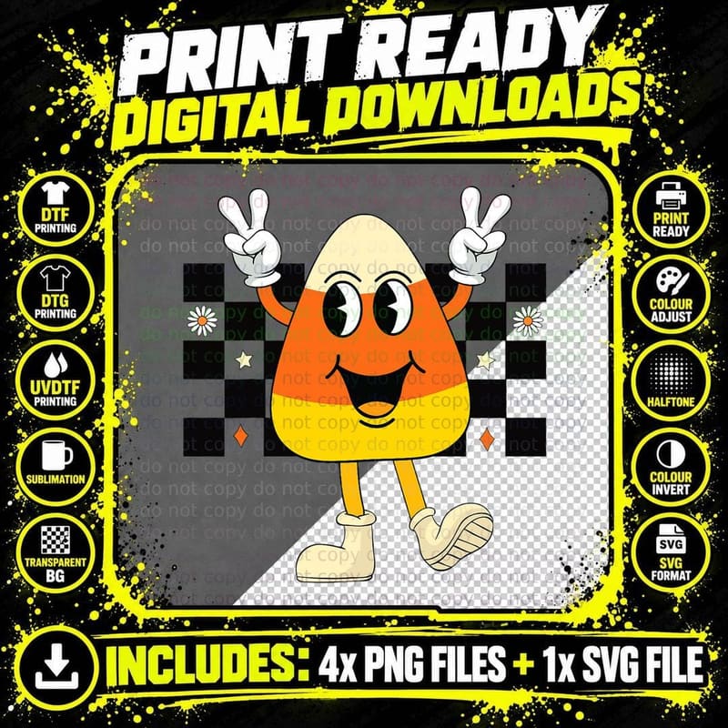 Cute Retro Halloween Candy Corn Pumpkin Costume Kids Png SVG Digital Bundle