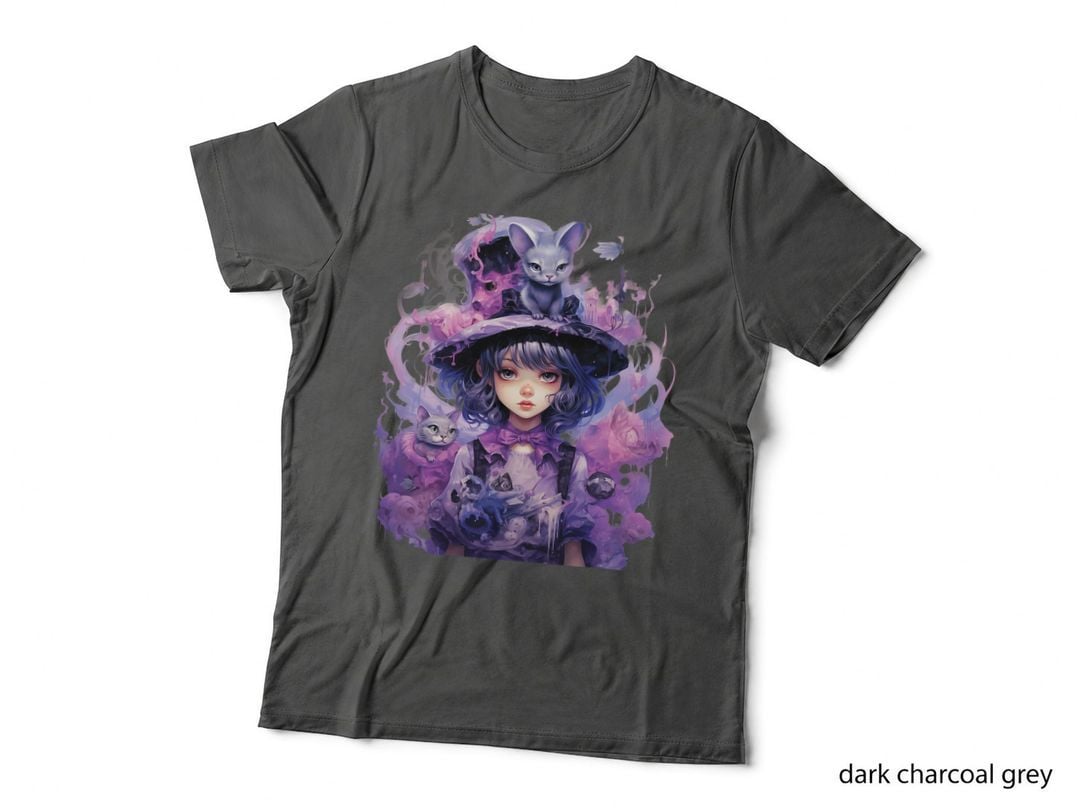 Cute Witch Black Cat Costume Halloween Girls T-Shirt
