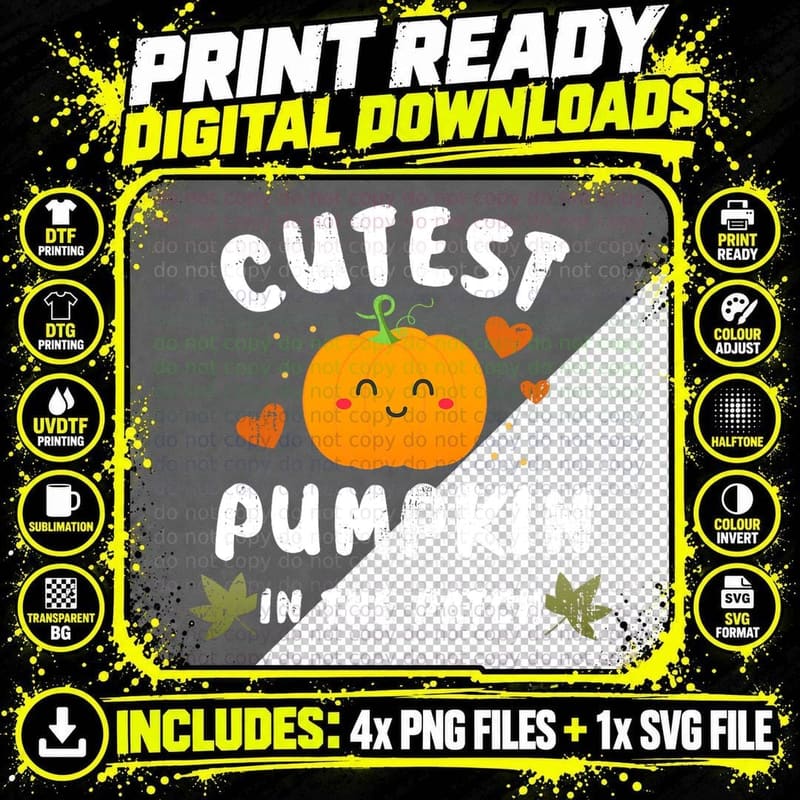 Cutest Pumpkin in the Patch Halloween Fall Costume for Png SVG Digital Bundle