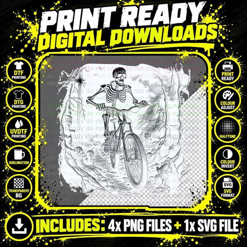 Cycling Skeleton Mountain MTB Bike Cyclist Skeleton Png SVG Digital Bundle
