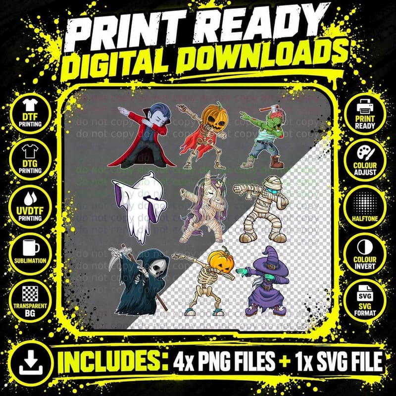 Dabbing Boys Halloween Pumpkin Skeleton Kids Pumpkin Dab Png SVG Digital Bundle