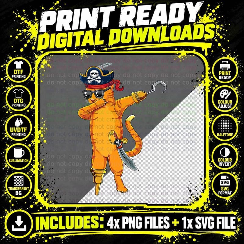 Dabbing Spooky Pirate Cat Halloween Costume T-Shirt Png SVG Digital Bundle