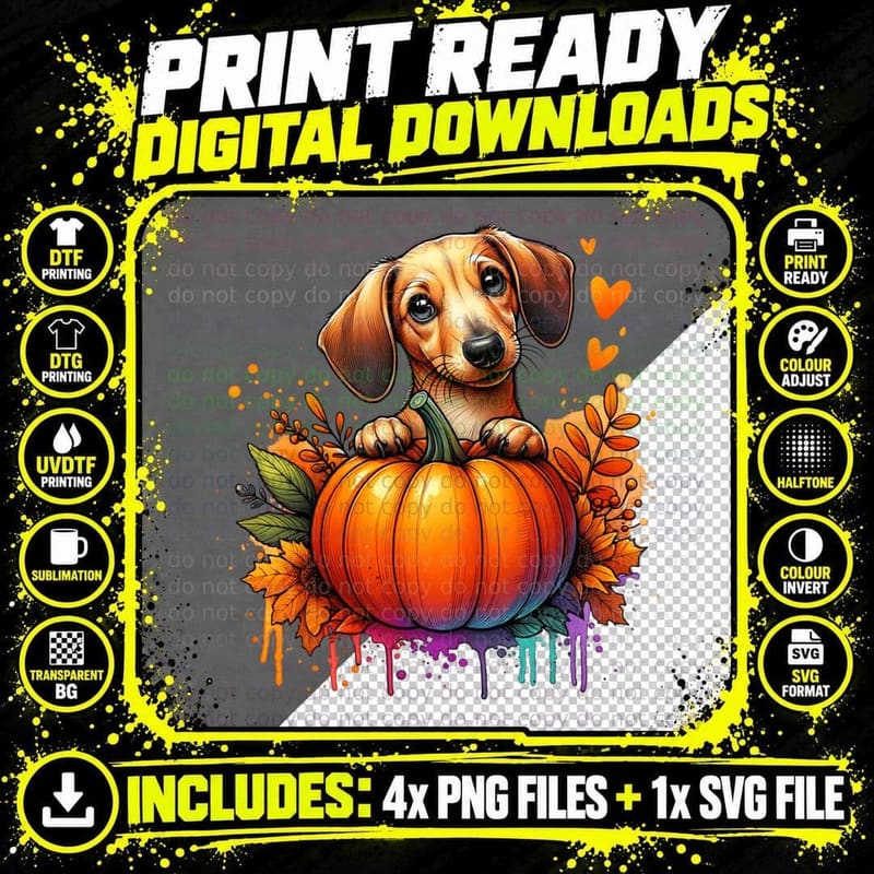 Dachshund Pumpkin Halloween, Dog Lover, Cute T-Shirt Png SVG Digital Bundle