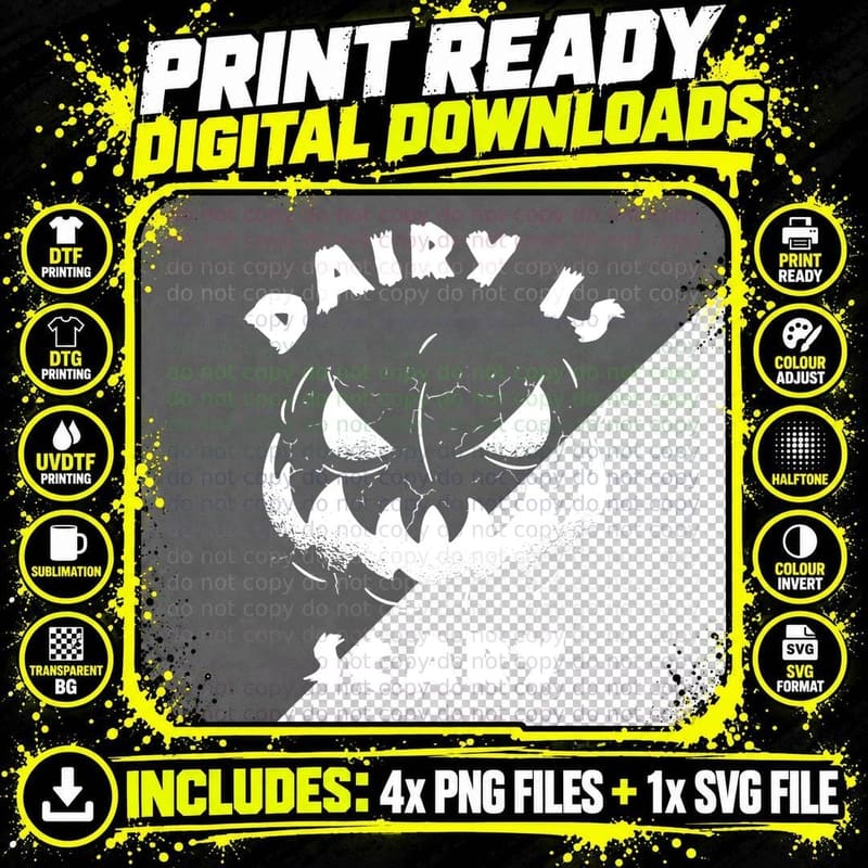 Dairy Is Scary Lactose Intolerant Vegan Halloween Men Png SVG Digital Bundle