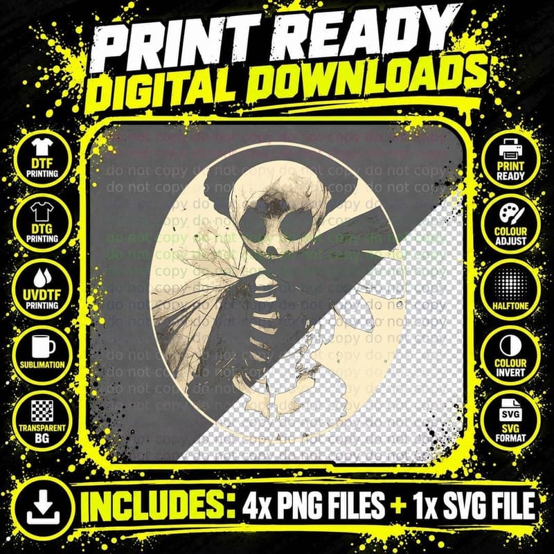 Dark Art Fairycore Butterfly Skeleton T-Shirt Png SVG Digital Bundle