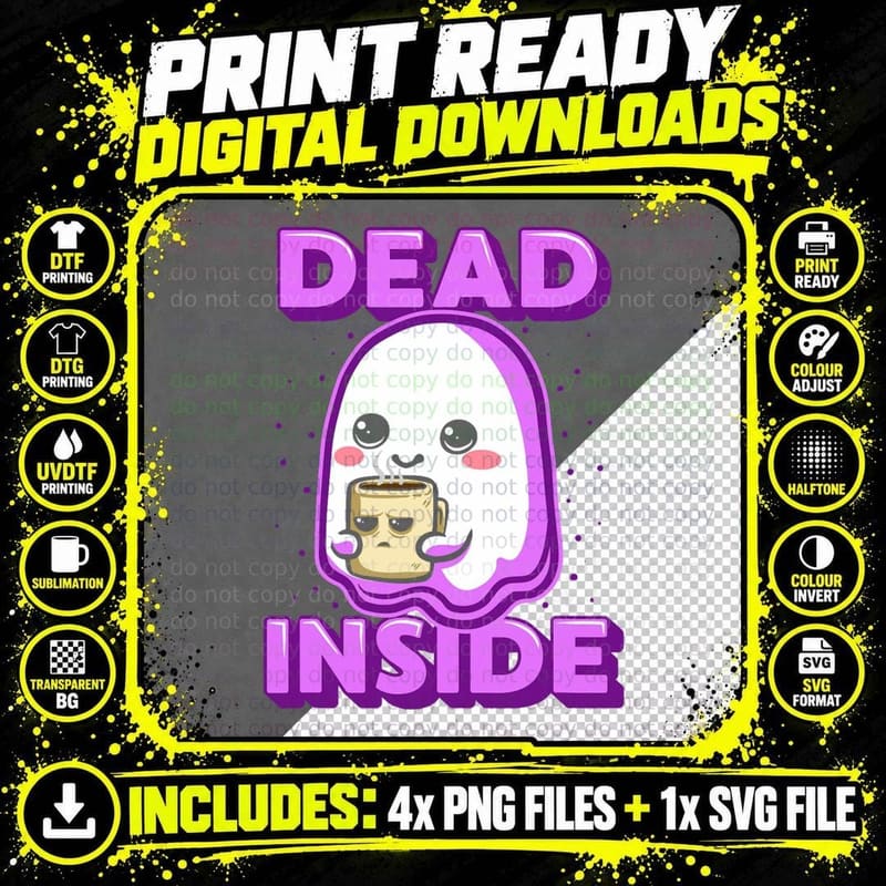 Dead Inside Coffee Spirit Halloween Pastel Goth Cutecore Png SVG Digital Bundle