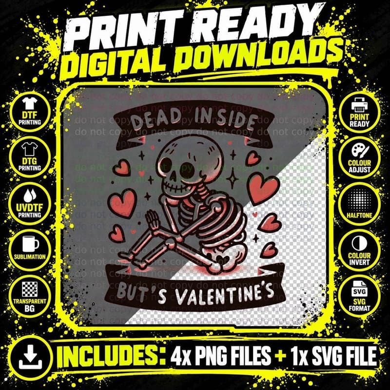 Dead Inside Skeleton T-Shirt, Gothic Apparel Png SVG Digital Bundle