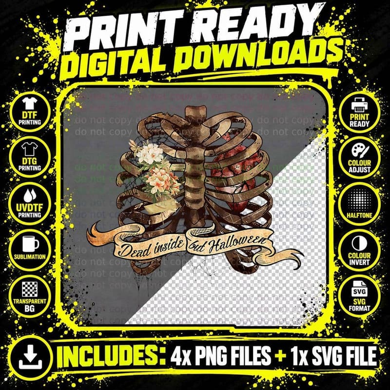Dead Inside, but Halloween, Spooky Tee Png SVG Digital Bundle