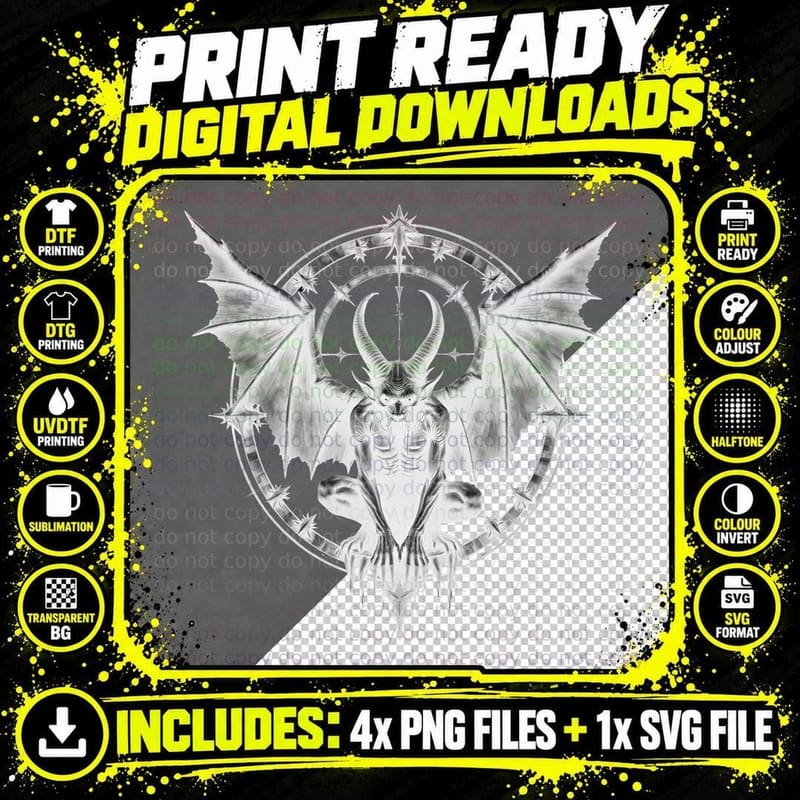 Demon Illustration with Bat Wings and Horns Dripping Png SVG Digital Bundle