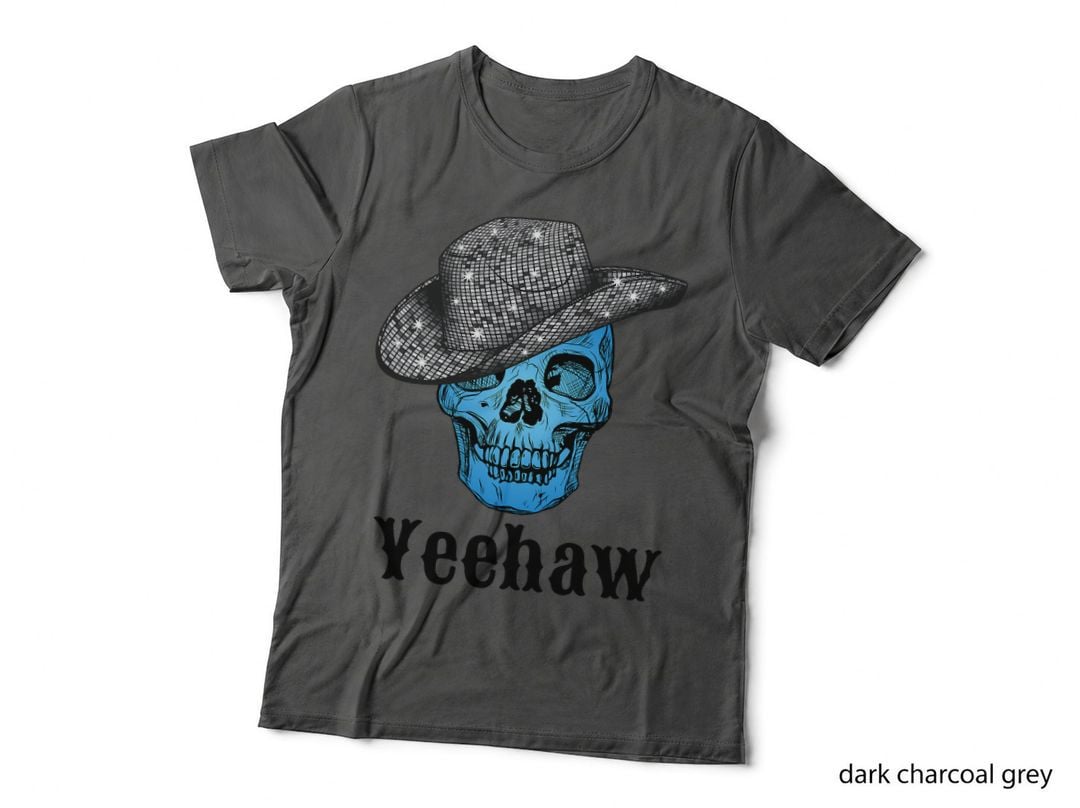 Disco Cowboy Hat with Skull Skeleton Western Country 70s T-Shirt