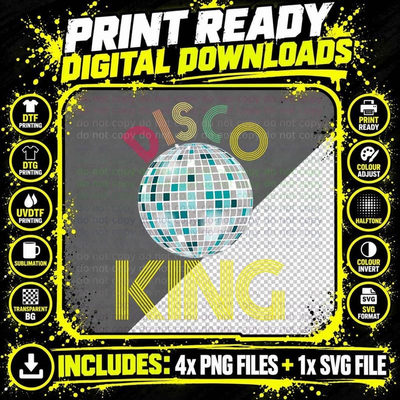 Disco King Shirt 1970s Retro Party 70s Halloween Costume Png SVG Digital Bundle