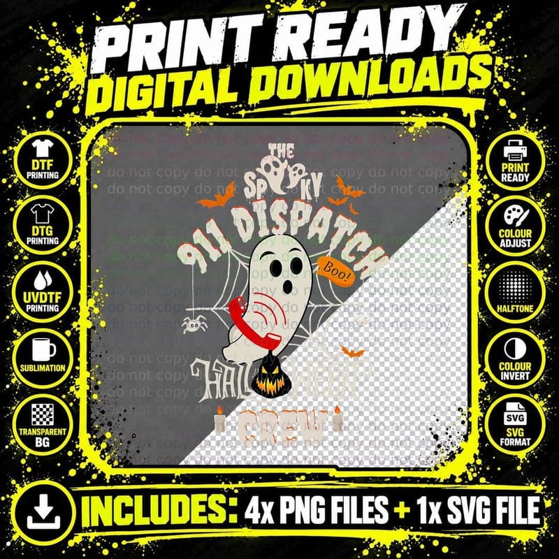 Dispatcher Boo Crew Halloween 911 Dispatch Pumpkin Png SVG Digital Bundle