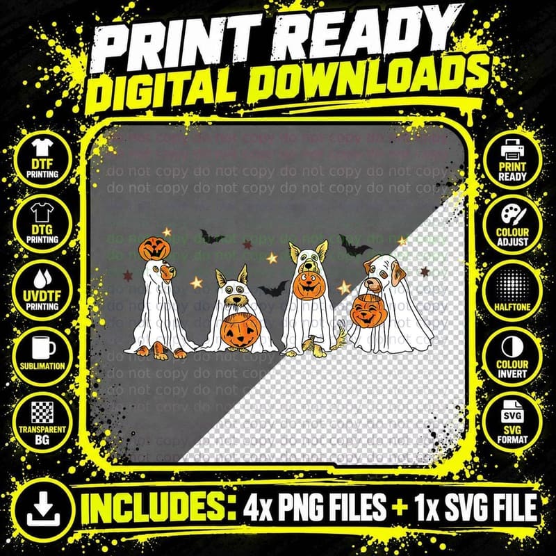Dog Ghost Funny Halloween Mummy Dog Lover Pumpkin Png SVG Digital Bundle