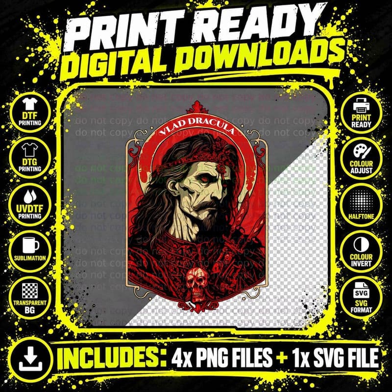 Dracula Vlad the Impaler Tepes Classic Horror Vampire Png SVG Digital Bundle