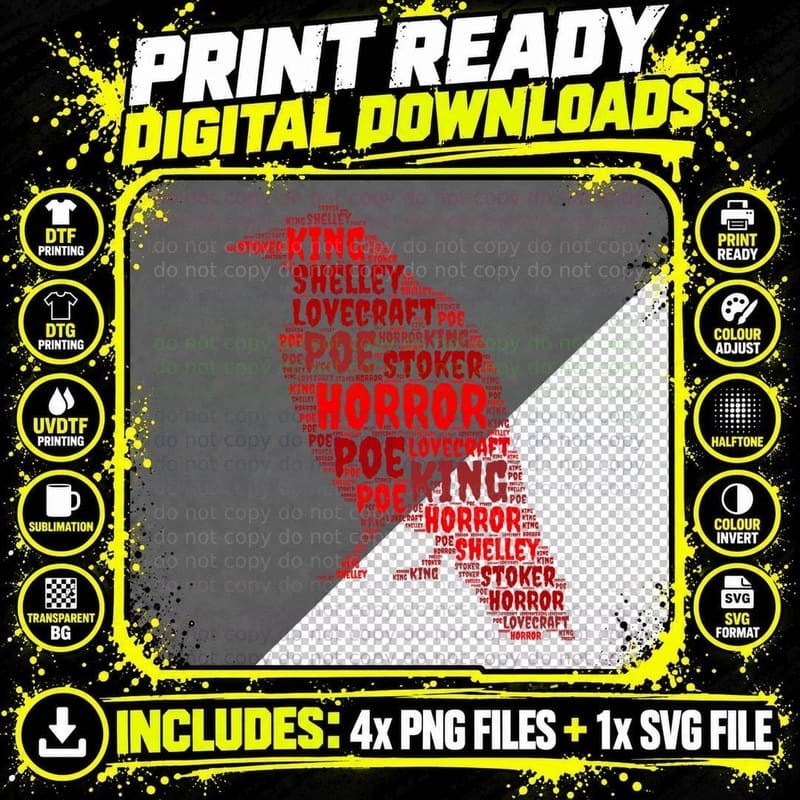 Edgar Allen Poe King Lovecraft Shelly Stoker Horror Png SVG Digital Bundle