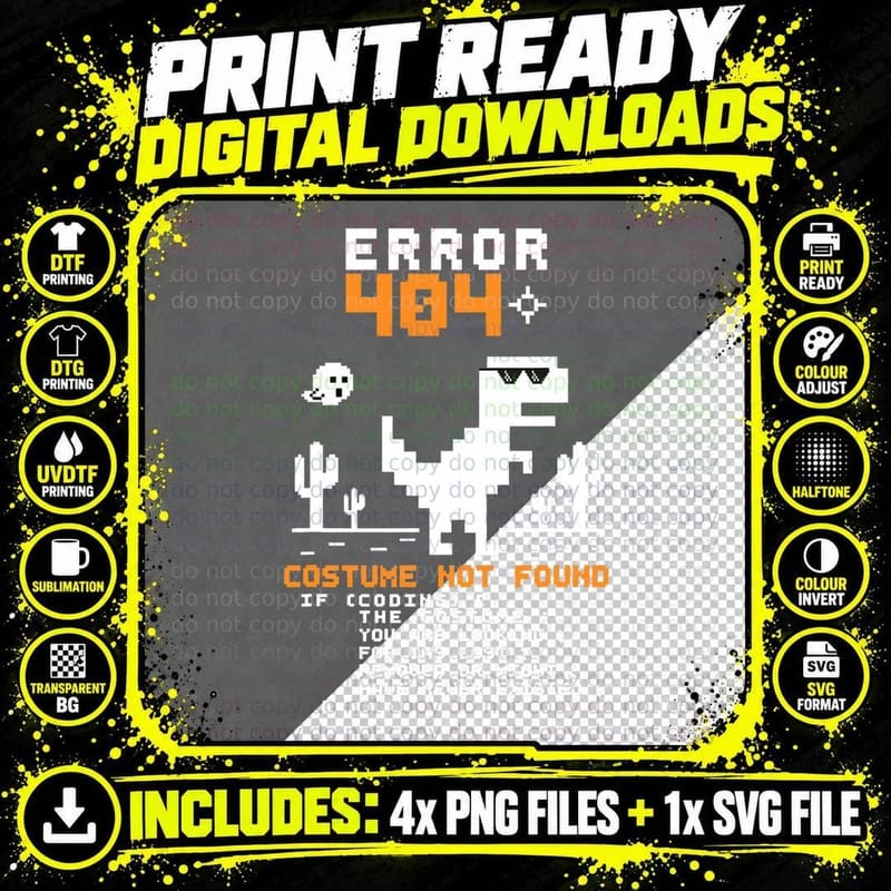 Error 404 Costume Not Found Halloween Coding Programmer Png SVG Digital Bundle
