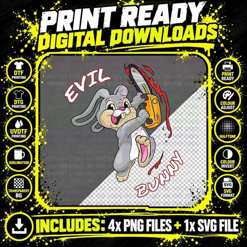 Evil Bunny Shirt Halloween Funny Bad Rabbit Killer Png SVG Digital Bundle