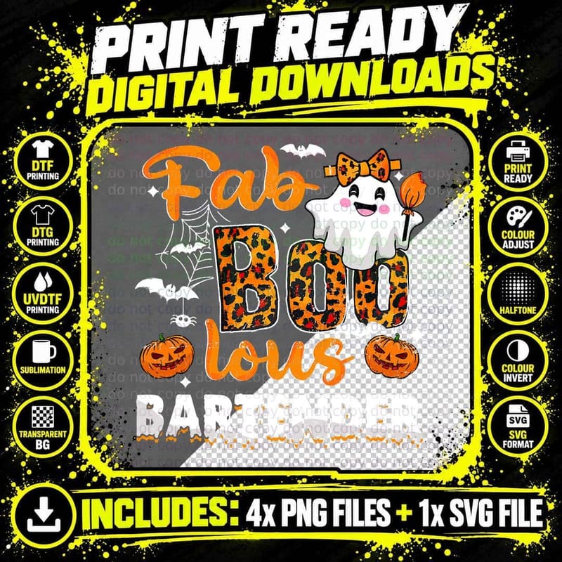 Faboolous Bartender Happy Halloween Pumpkin Matching Png SVG Digital Bundle