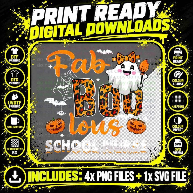 Faboolous School Nurse Happy Halloween Pumpkin Matching Png SVG Digital Bundle