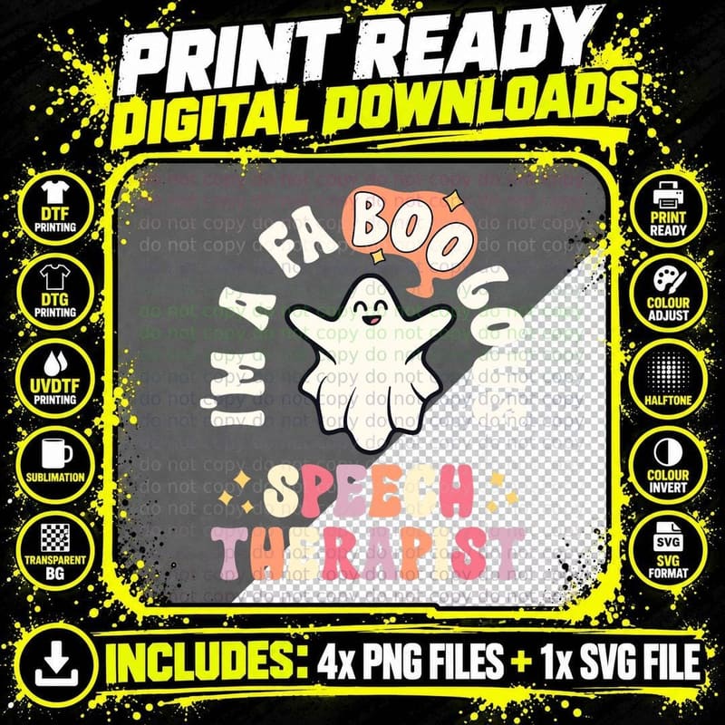 Faboolous Speech Therapist Halloween SLP Retro School Png SVG Digital Bundle