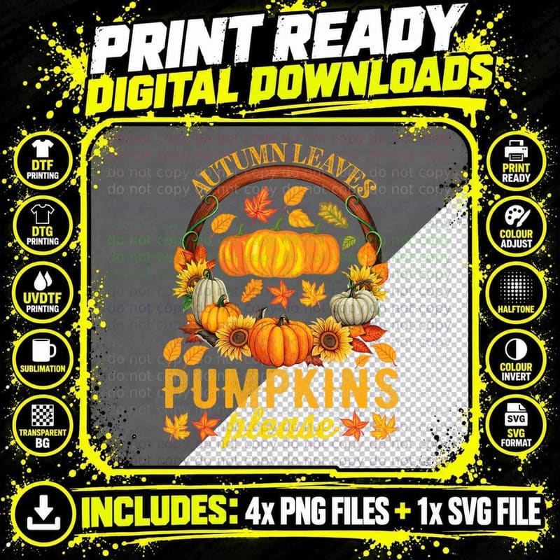 Fall Autumn Leaves Pumpkin Please Men Women Halloween Png SVG Digital Bundle