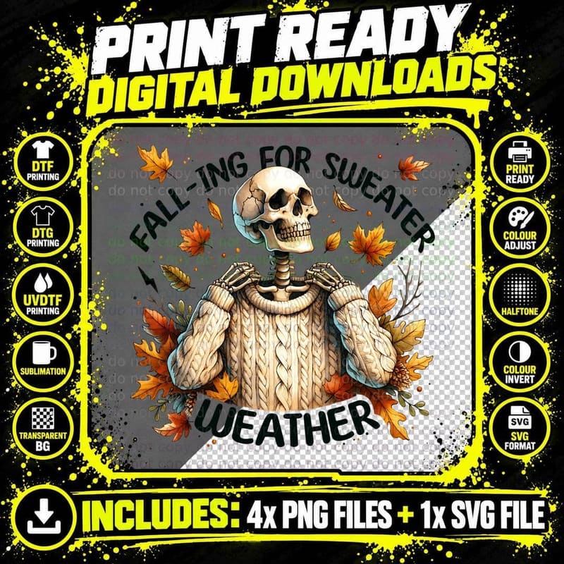 Fall Ing for Sweater Weather Fall, Horror, Goth T-Shirt Png SVG Digital Bundle