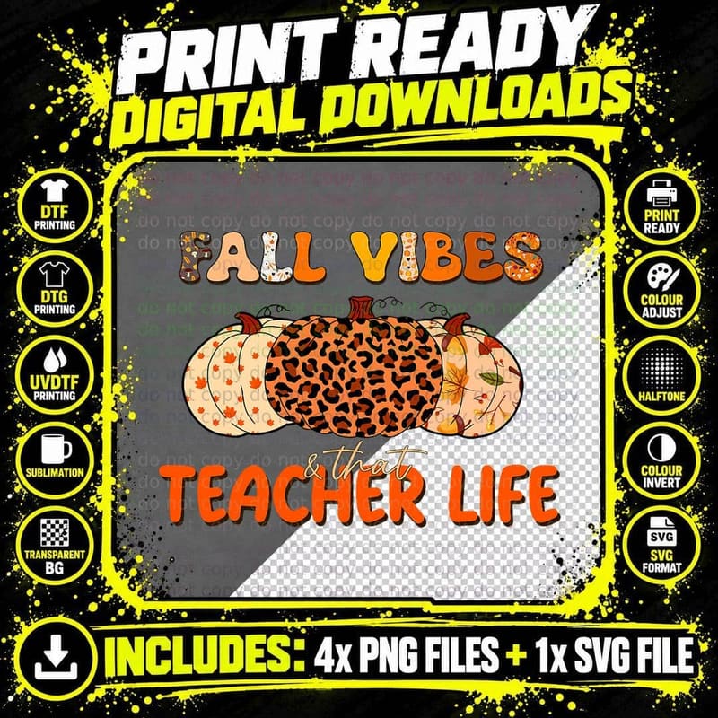 Fall Vibes & That Teacher Life Apple Pencil Pumpkin Fall Png SVG Digital Bundle