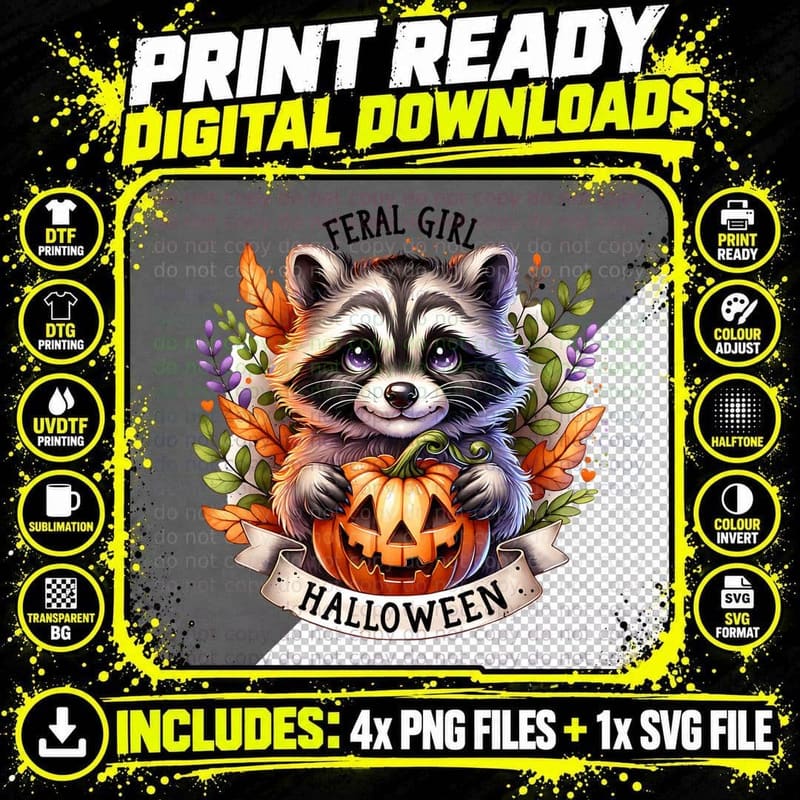 Feral Girl Halloween Pumpkin, Comfy Casual, Soft Comfort Png SVG Digital Bundle