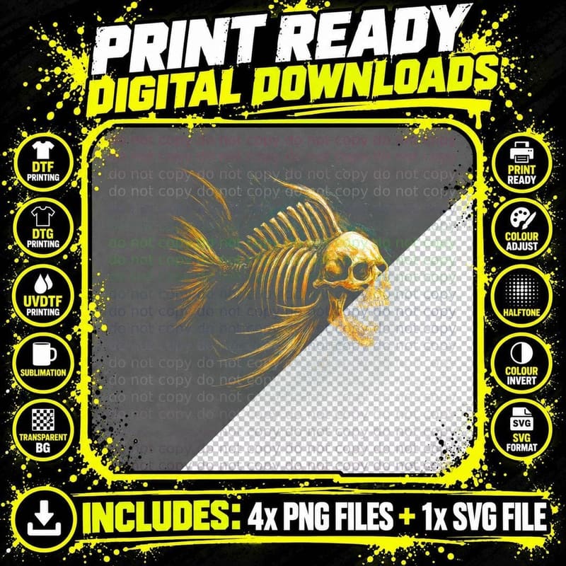 Fish Skeleton T-Shirt, Spooky Season, Halloween Costume Png SVG Digital Bundle