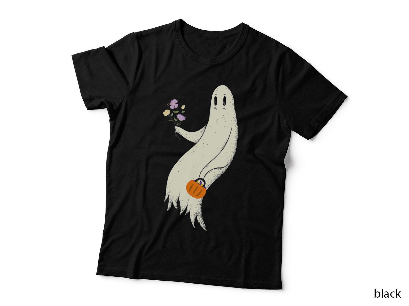 Floral Pumpkin Cute Ghost Halloween T-Shirt