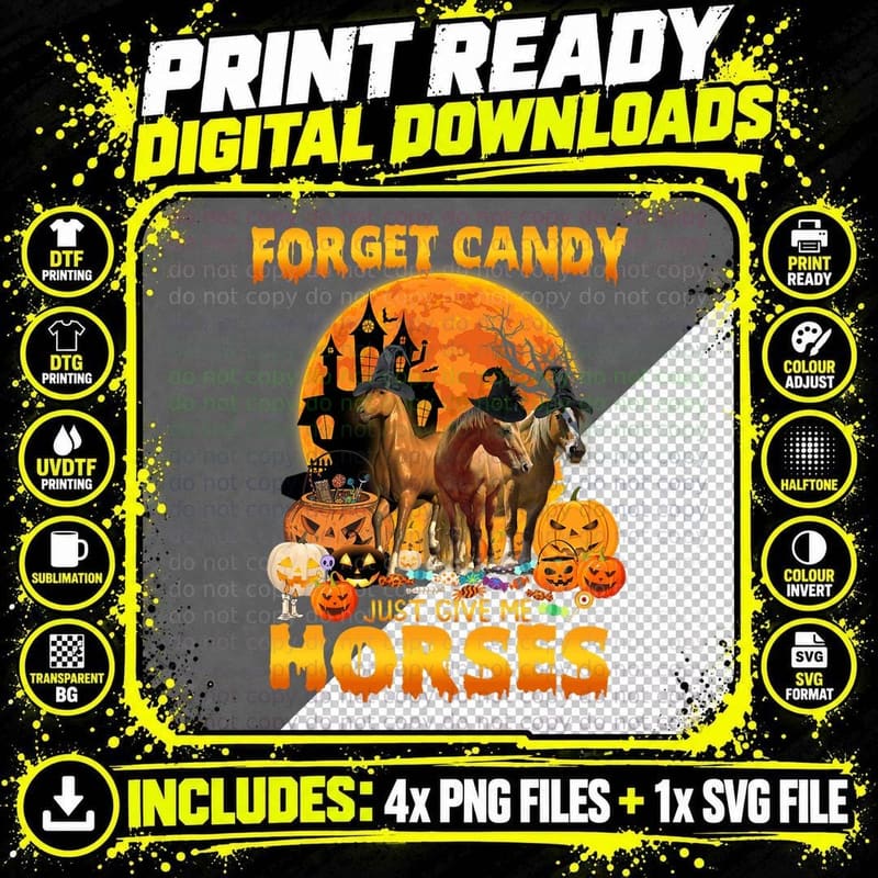 Forget Candy Just Give Me Horses Pumpkin Horse Halloween Png SVG Digital Bundle