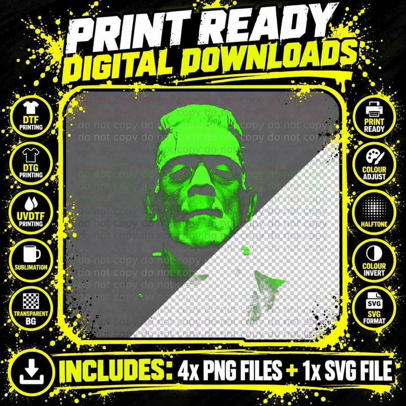 Frankenstein Halftone T-Shirt, Horror Apparel Png SVG Digital Bundle