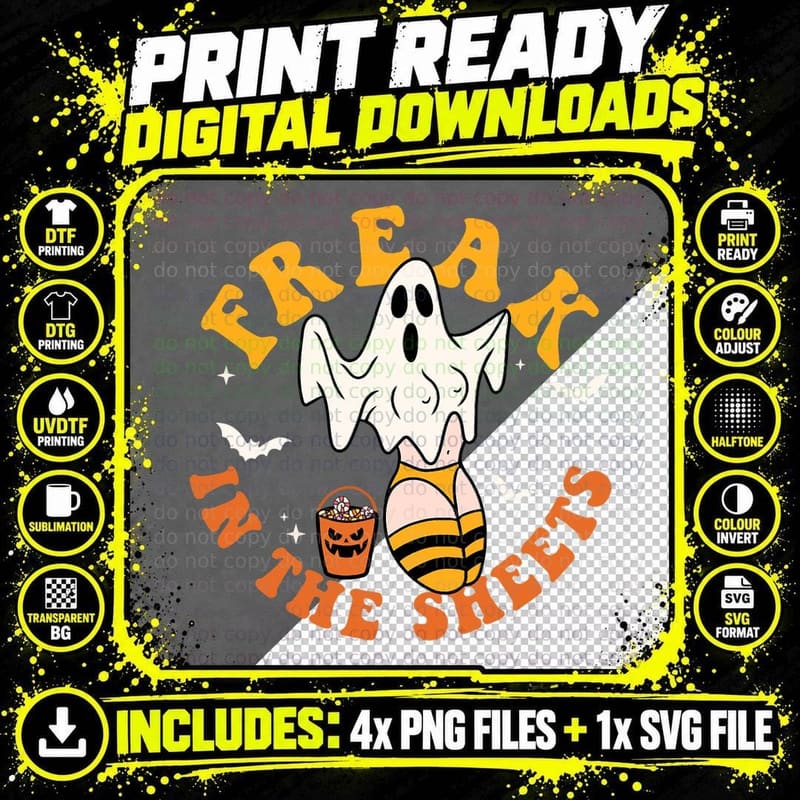 Freak in the Sheets Retro Halloween Spooky Season Boo Png SVG Digital Bundle