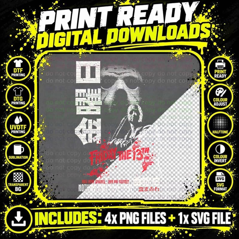 Friday the 13th Horror Movie Fan Tee, Halloween Costume Png SVG Digital Bundle
