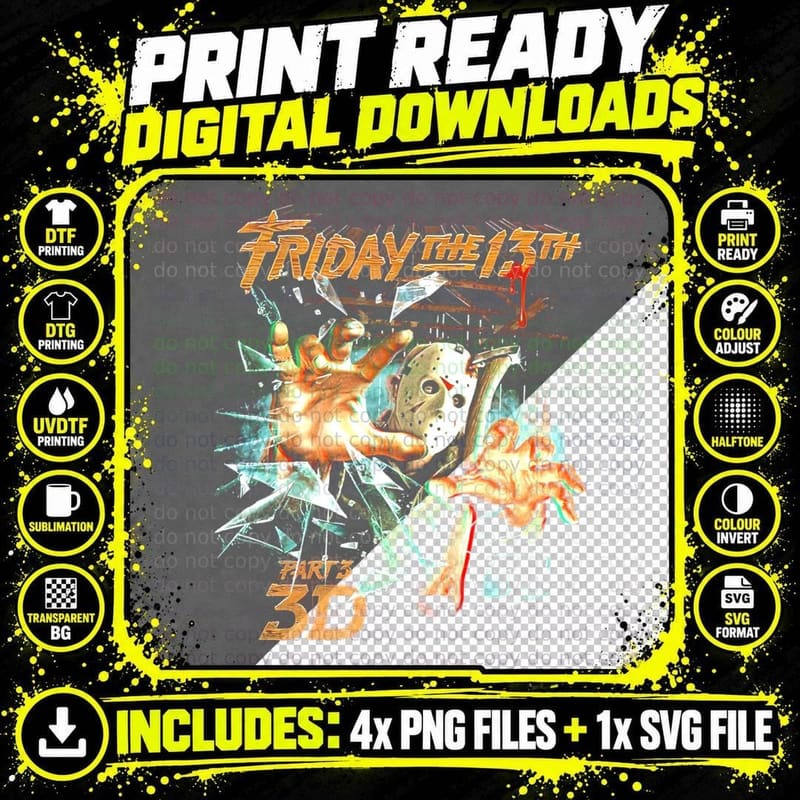 Friday the 13th Horror Movie Fan Tee, Jason Mask Print Png SVG Digital Bundle