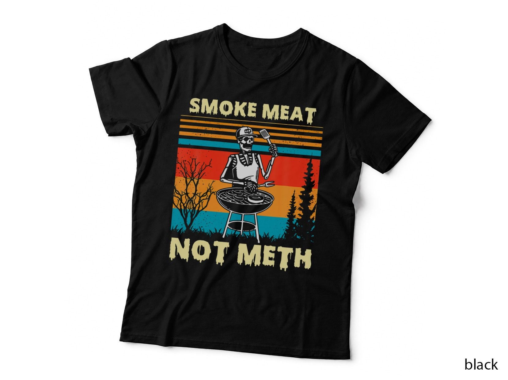 Funny BBQ Skeleton with a Hot Dog Smoke Meat Not Meth Master T-Shirt