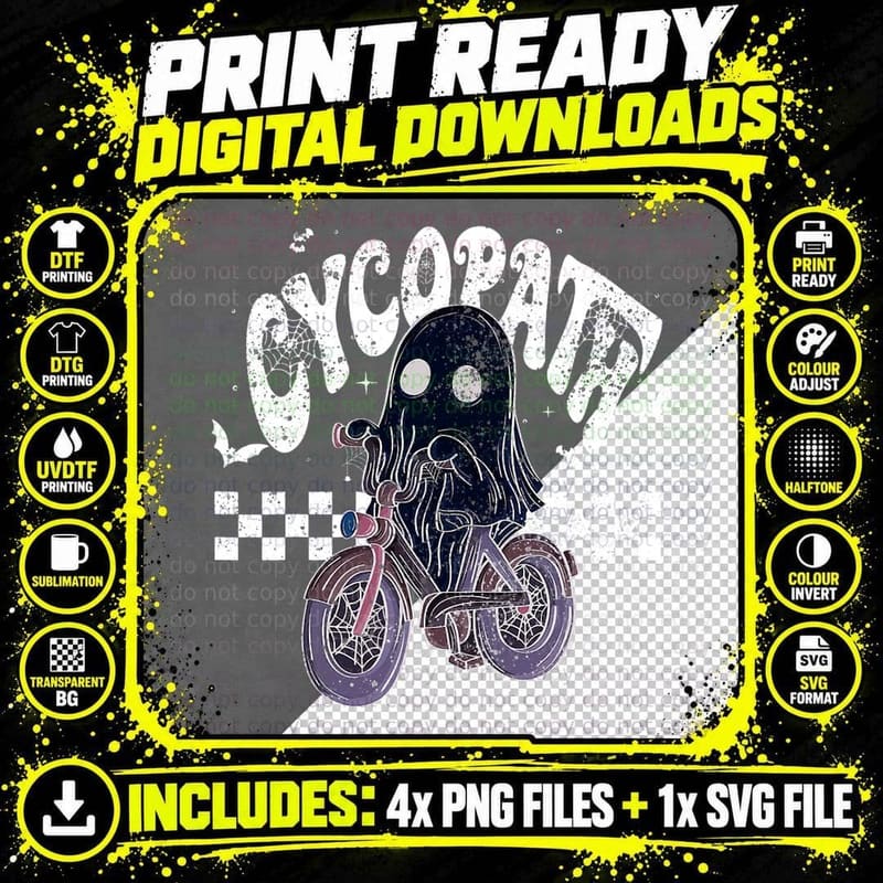 Funny Bicycle Ghost Halloween Vintage for Cyclist Men Png SVG Digital Bundle