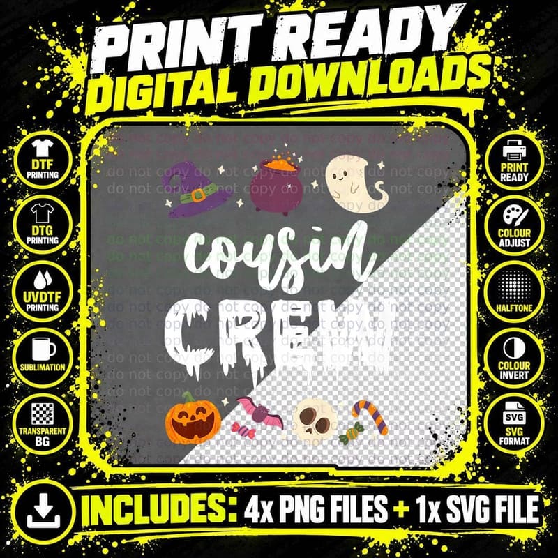 Funny Cousin Crew Halloween Ghost Pumpkin Witch Hat Png SVG Digital Bundle