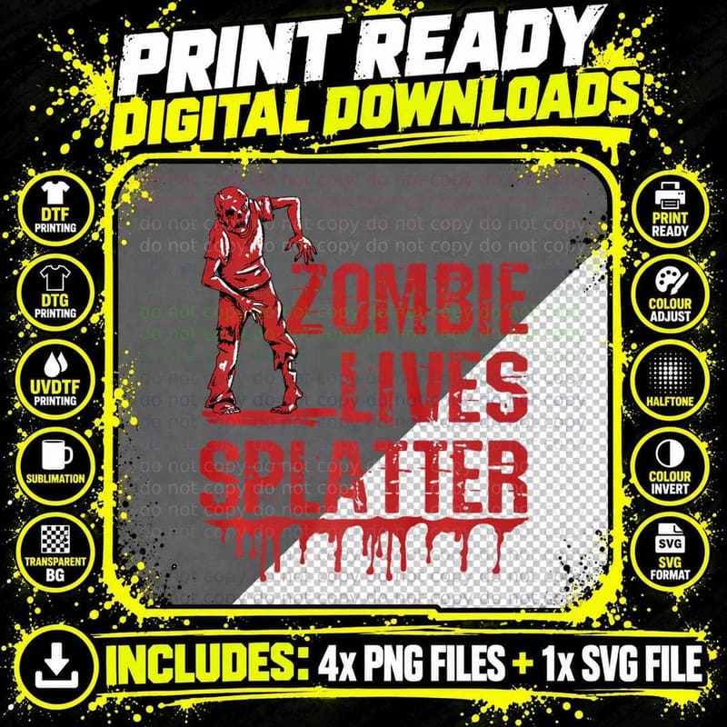 Funny Halloween Horror Zombie Lives Splatter Men Funny Png SVG Digital Bundle