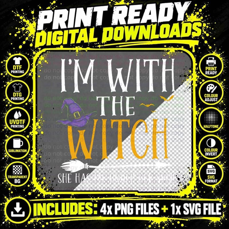 Funny Halloween Matching Couples Costume I'm with the Png SVG Digital Bundle