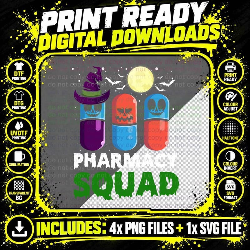 Funny Pills Pharmacist Costume Halloween Pharmacy Squad Png SVG Digital Bundle