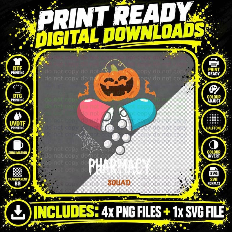 Funny Pills Pharmacy Pharmacist Squad Halloween Costume Png SVG Digital Bundle