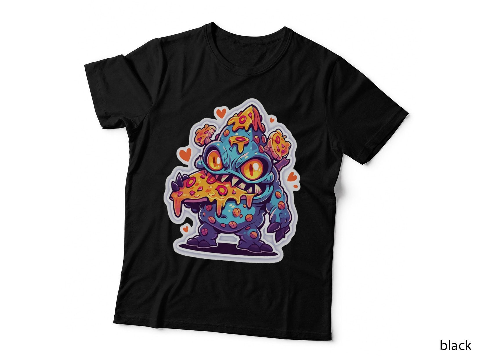 Funny Pizza Monster Cute Cartoon Comic Halloween Retro Anime T-Shirt