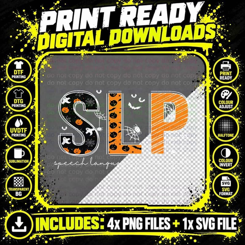 Funny SLP Halloween Costume Pumpkin Fall Skeleton T-Shirt Png SVG Digital Bundle