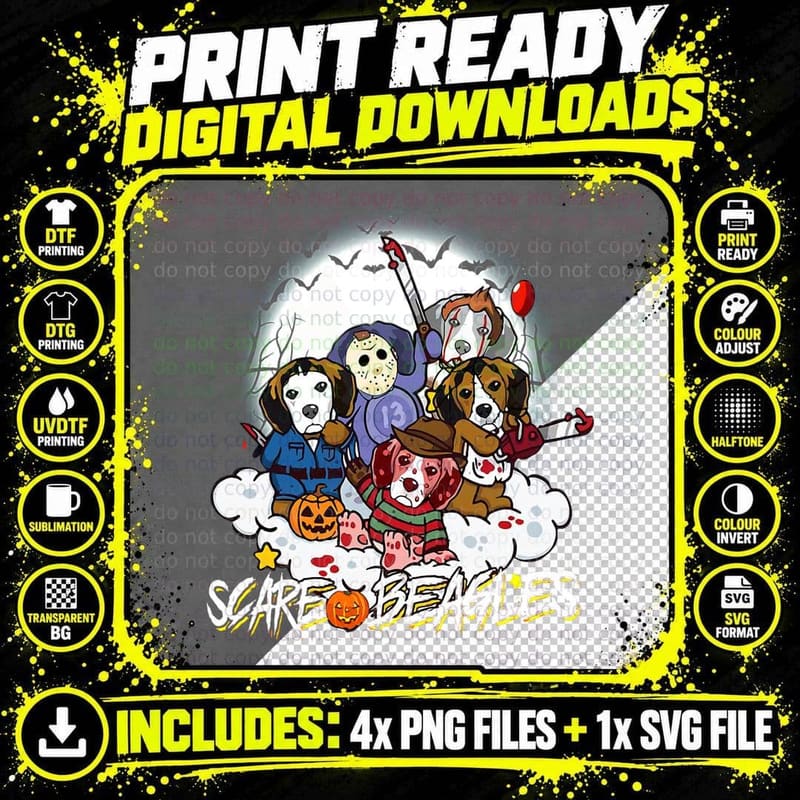 Funny Scary Beagle Horror Beagle Dog Halloween Costume Png SVG Digital Bundle