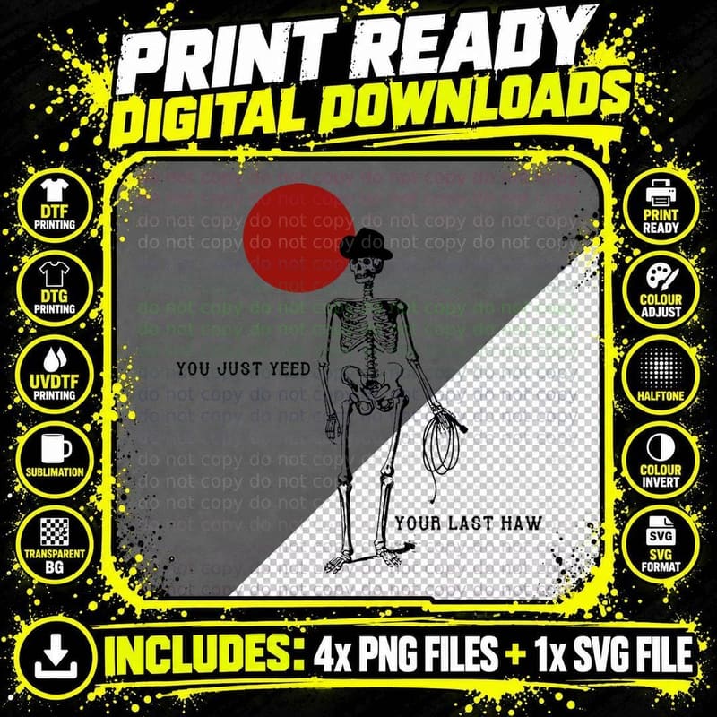 Funny Skeleton Western Cowboy Rodeo T-Shirt Png SVG Digital Bundle
