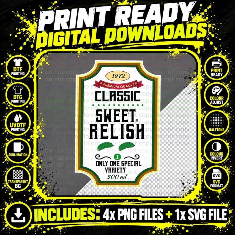 Funny Sweet Relish Halloween Costume Condiment Green Png SVG Digital Bundle